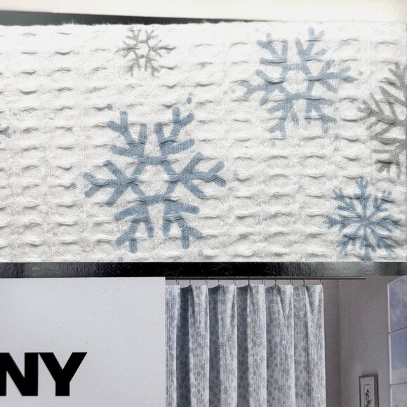 DKNY Cascading Blue Gray Snowflakes Shower Curtain Waffle Weave Winter Christmas - Picture 3 of 6